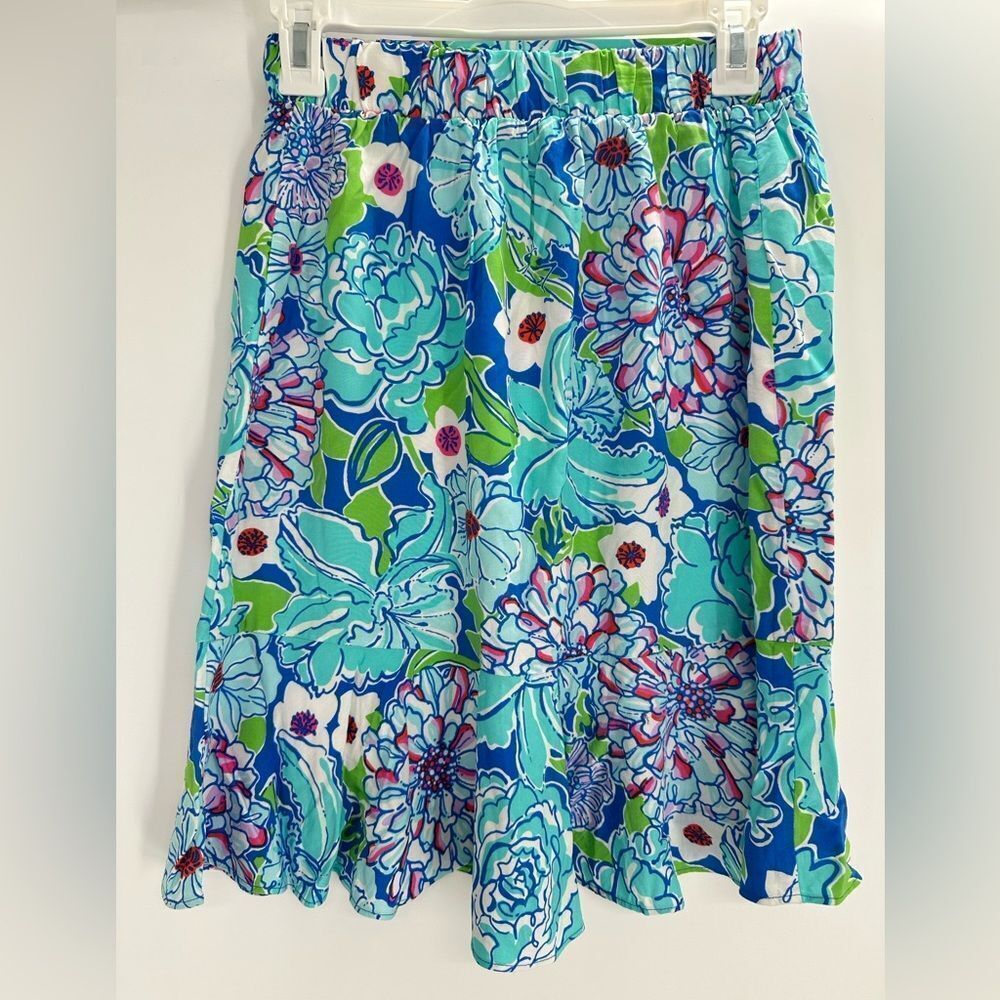 Lilly Pulitzer Skirt Womens Sz Small Aqua Flounce Ruffle Hem Allura Mayflower